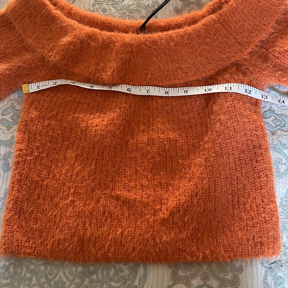Kelsis Orange Off-Shoulder Fuzzy Sweater - Picture 6 of 8